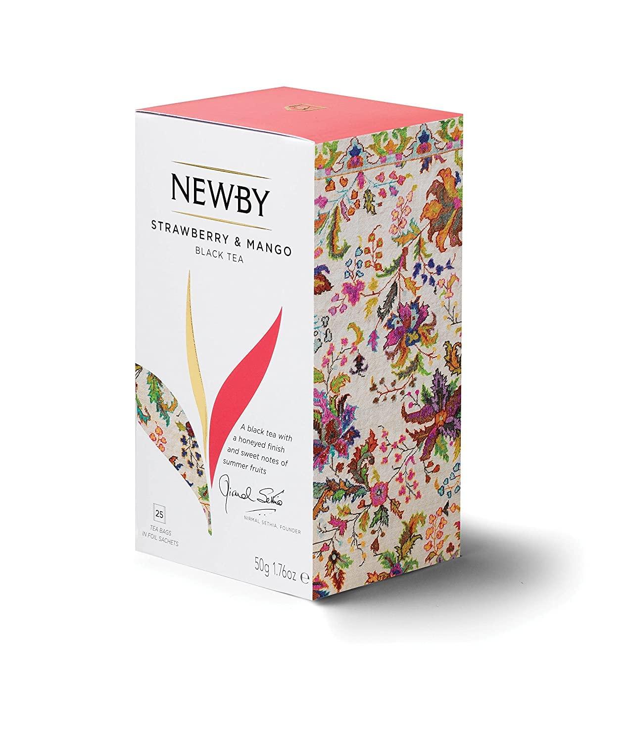 Newby Newby Strawberry and Mango Black Tea, 25 Biodegradable Tea Bags | With Sweet & Sour Notes of Mango & Strawberry | Hot & Cold Tisane | 50g