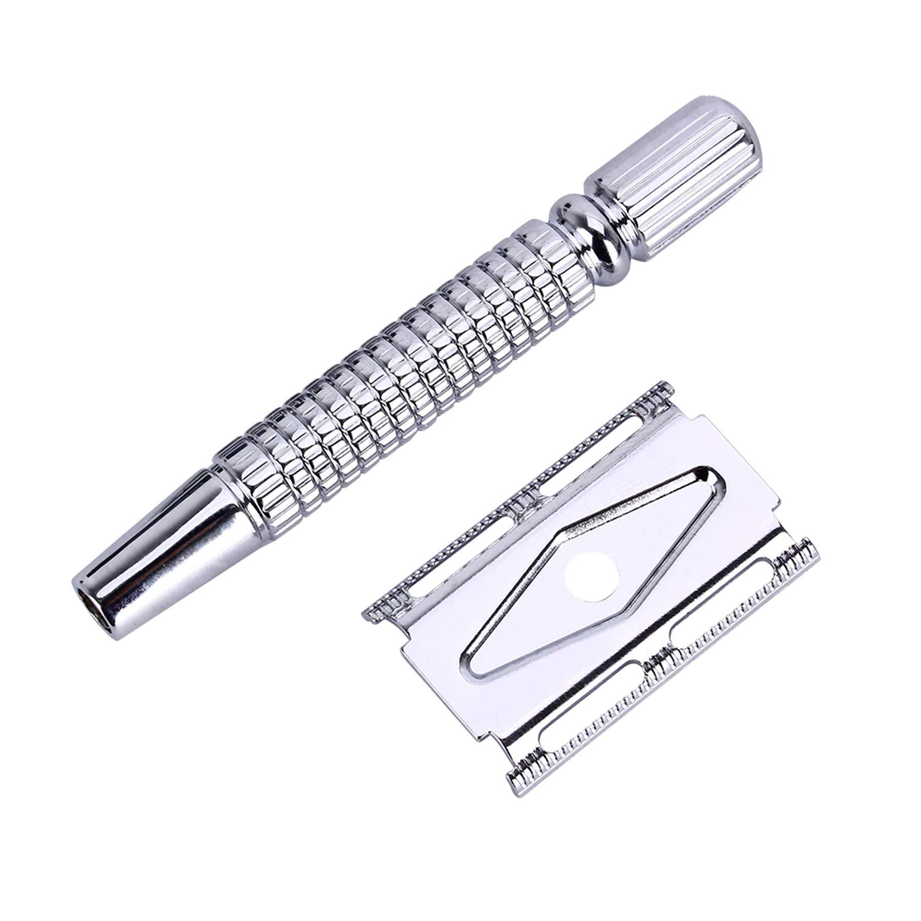ANGEL INFINITE ANGEL INFINITE Silver Double Edge Safety Razor Wet Shaving For Men & Women | Classic 3-Piece Stainless Steel Butterfly Safety Razor, Short Handle Safety Razor/Machine Double Edge for Shaving Razor (Silver)