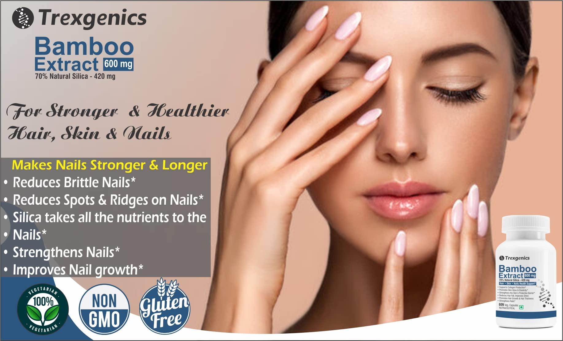 Trexgenics Trexgenics BAMBOO EXTRACT 70% Silica 600 mg Hair,Skin, Nails Support VEGAN & NON-GMO (60 Veg. Capsules) (Pack of 1)