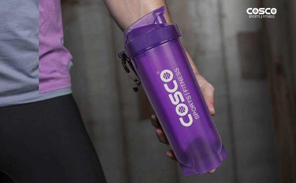 Cosco Cosco Power Gym Shaker (Made in India) for Protein Shake Leakproof Shaker Bottles for Protein, Pre workout & Bcaa Shake, Protein Shaker Bottle for Men & Women BPA-Free Material -700Ml (Purple)