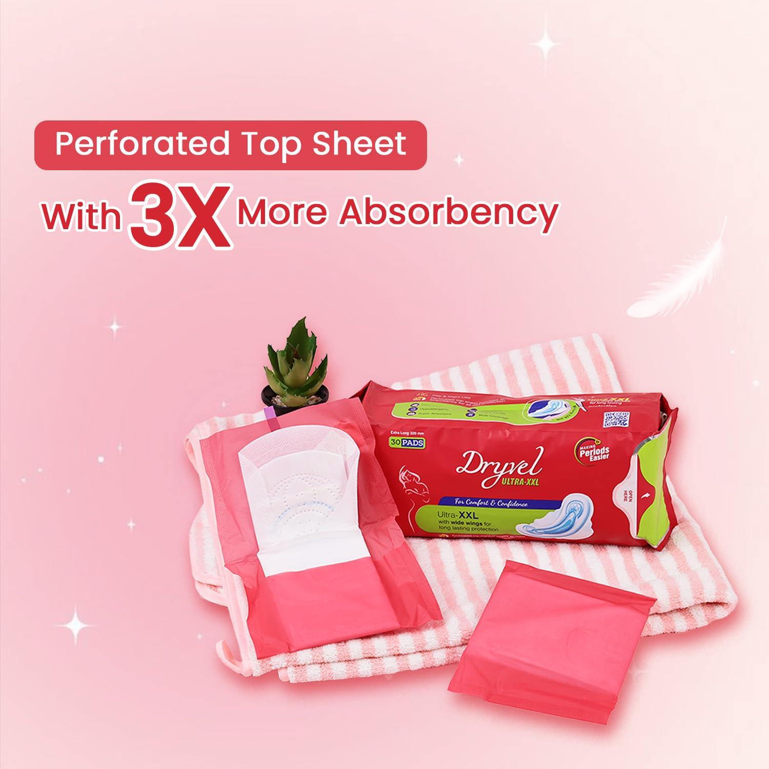 DRYVEL Dryvel | Ultra Sanitary Pads | Sanitary Napkins for Women | Sanitary Napkins with Wider Wings | Breathable Cotton Pads Sanitary Napkins | Pee Safe Sanitary Pads