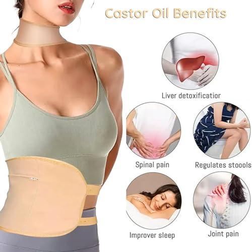 FittyFlux FittyFlux Castor Oil Wrap Pack for Liver Detox, Waist, Thyroid Neck & Insomnia, Absorbent Caster Oil Packs with Soft Organic Cotton and Elastic Strap, Anti Oil Leak Material (Khaki)