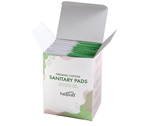 FabPad FabPad Organic Cotton Ultra Thin Rash Free Biodegradable Eco-Friendly Sanitary Pads Period Napkins with Disposable Cover (Medium Flow, Pack of 12)