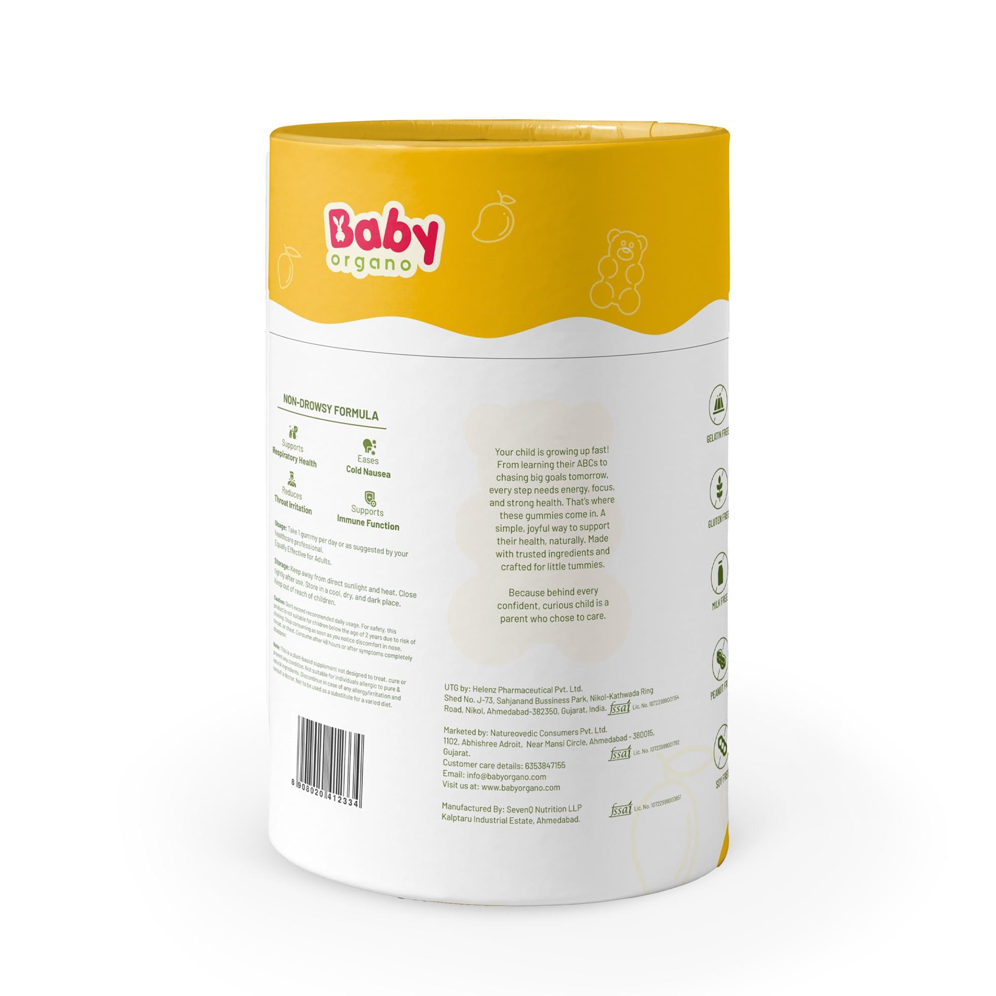 Babyorgano Babyorgano Nutriverse Cough & Cold Relief Gummies For Kids (2-15 Yrs) |30 Gummies |Relieve Dry Cough, Throat Irritation|Non-Drowsy, Ayurveda Inspired Formula, No Gelatin, Gluten, Dairy|Mango Flavor