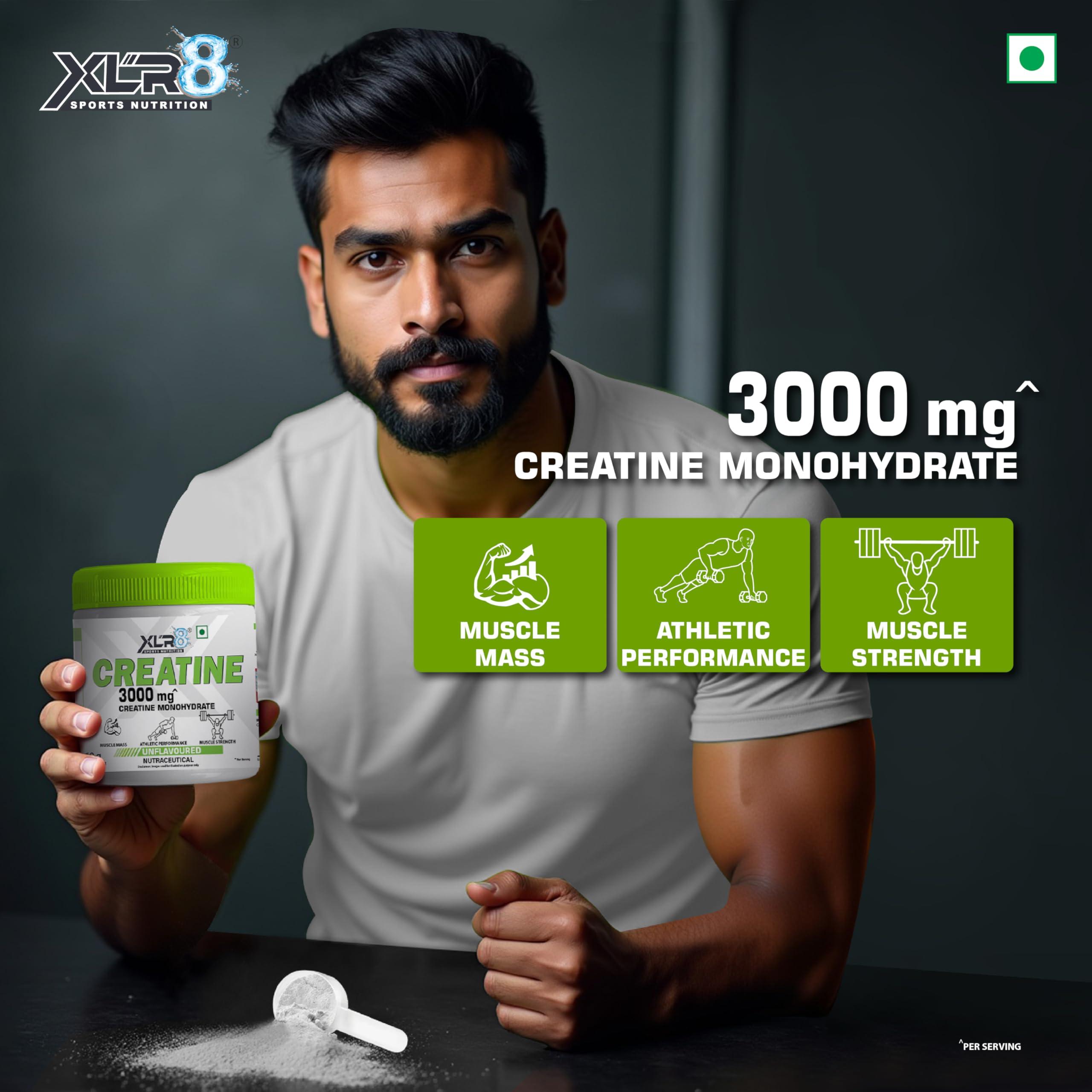 XLR8 XLR8 Creatine Monohydrate Powder Micronized | Unflavored, 250g (83 Servings) | Pre & Post Workout Supplement for Men & Women | Supports Muscle Growth & Energy