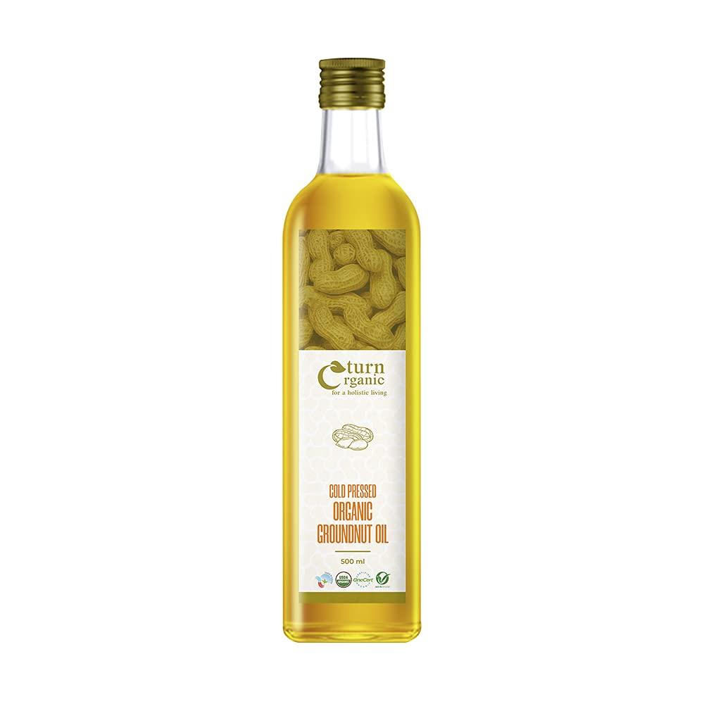 Turn Organic Turn Organic Ground Oil Cold Pressed | Organic Groundnut Oil in Glass Bottle, 500ml