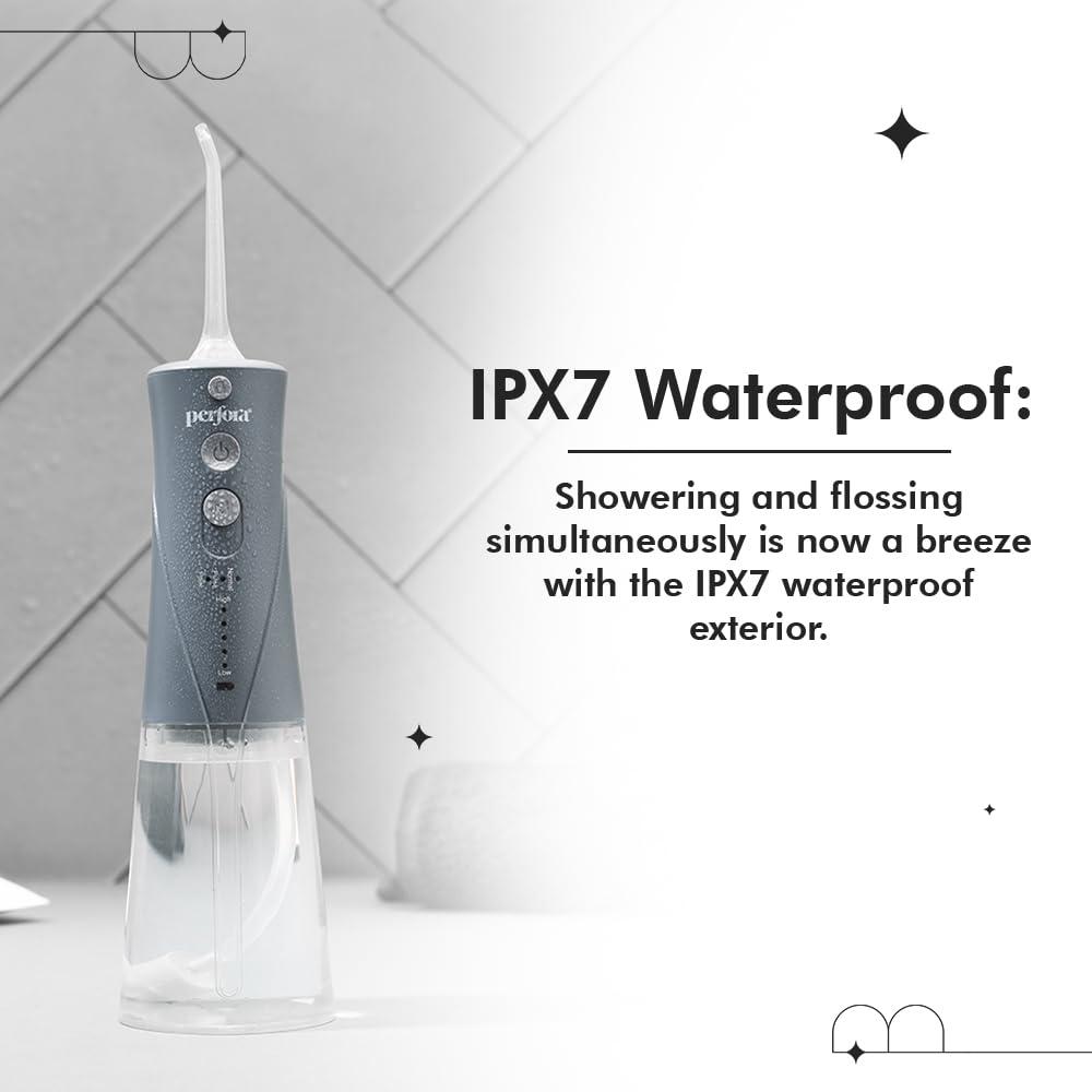 Perfora Perfora Power Water Dental Flosser | 1 Year Warranty | Dental Flosser For Teeth Oral Care, 3 Modes, Alcohol-free Anti-Plaque Mouthwash, Water Floss - Water Flosser & Mouthwash Combo |Thyme Mint, Grey