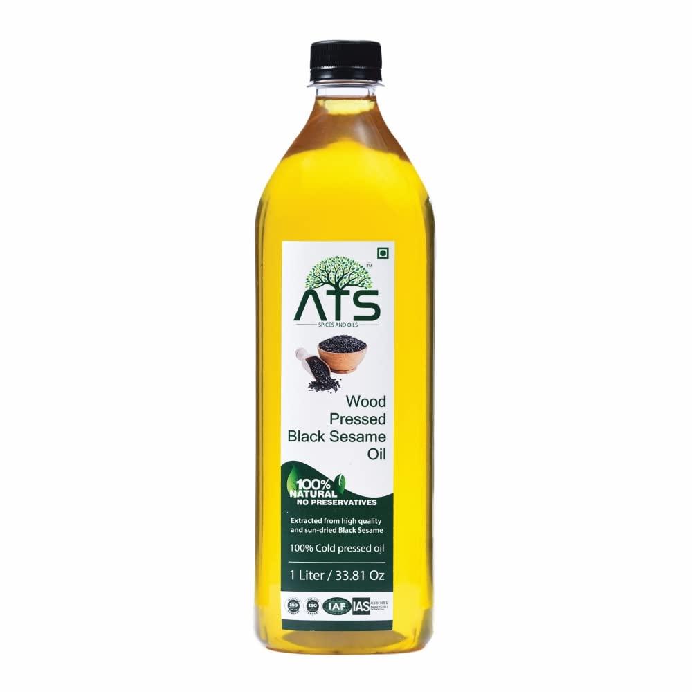ATS ATS 100% Wood Pressed Black Sesame Oil 1 Litre Pet Bottle, Kacchi Ghani/Mara Chekku, Black Sesame Oil, Kalatil ka tel, Gingelly Oil, Natural, Chemical-Free, Wood Pressed Coconut Oil for Cooking