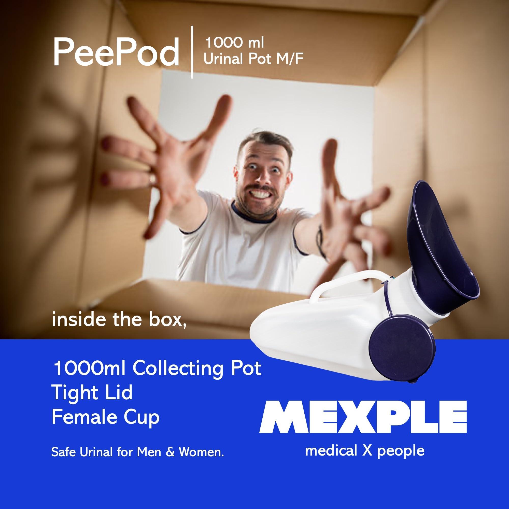 Mexple Mexple Peepod M/F Urinal Pot, Urinal For Women & Men, Pee Funnel, Unisex Bed Pan, Portable & Safe Medical Grade Urine Pot With Female Cup 1000Ml, Urine Bottle For Patients, White