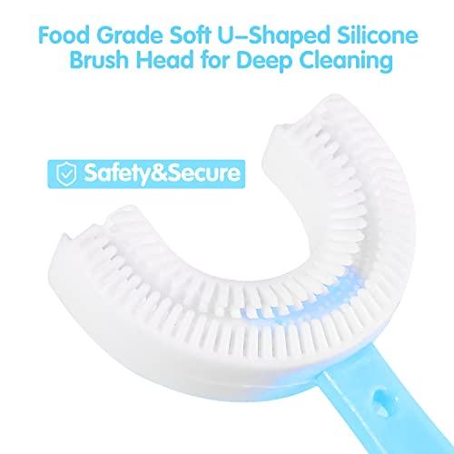 Diniva Diniva Kids U-Shaped Toothbrush, Food Grade Soft Silicone Brush Head, Oral Teeth Cleaning Full Mouth Toothbrush Design for 2-9 Year Toddlers and Children (Blue)