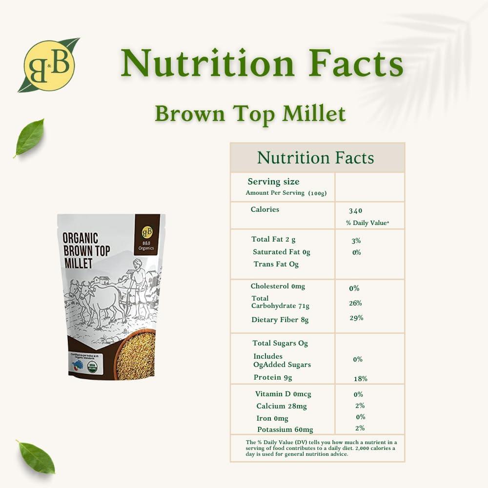 B&B Organics B&B Organics Browntop Millet (5 kg)/Authentic Kula Saamai Arisi/Certified Organic/Fibre&Nutrient Rich Millet