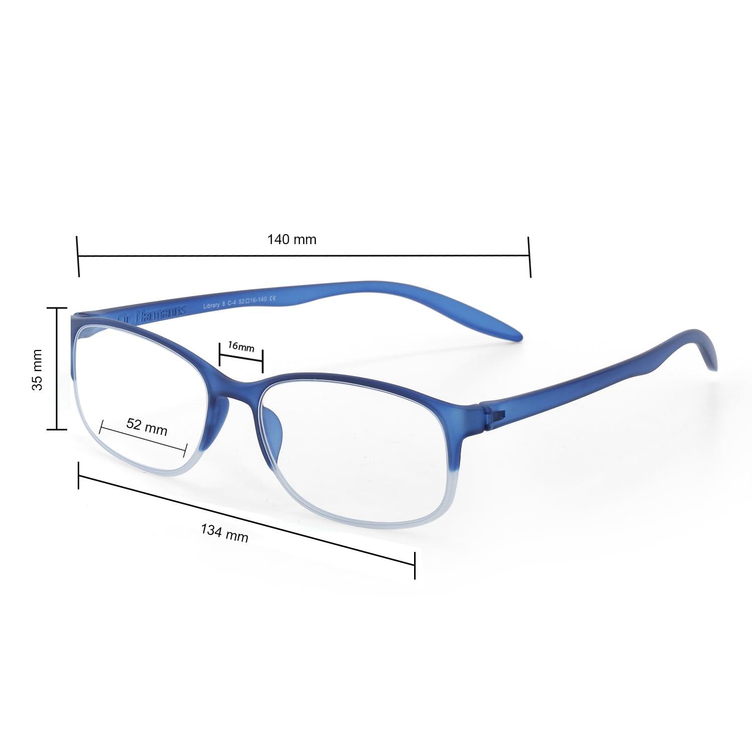 DR. HARMANN\'S READING GLASSES Dr.Harmann\'s Rectangular Reading Glasses (Model: Library 8 Matt Blue +1.50)