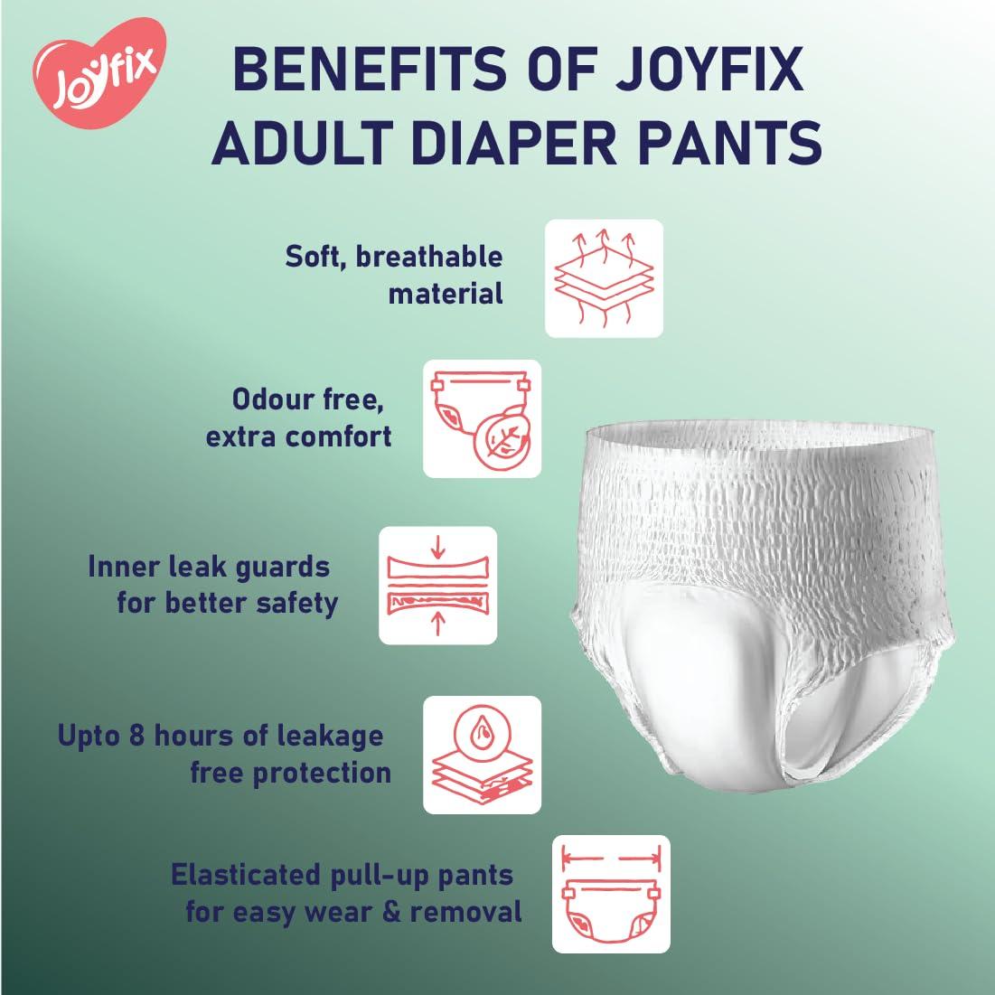 Joyfix JOYFIX Adult Diapers | Pant Style | Waist Size 71-130 cm (28\"-51\") | Large | Pack of 3 | Odour lock | Anti-Bacterial Absorbent - L (30 Pieces)