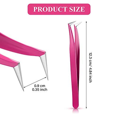 Mudder 3 Pieces Volume Tweezers Eyelash Extension Tweezers Curved Tip False Lash Tweezers Stainless Steel Precision Tweezers for Individual and 3D 6D Volume Eyelash Extension (Rose Red)