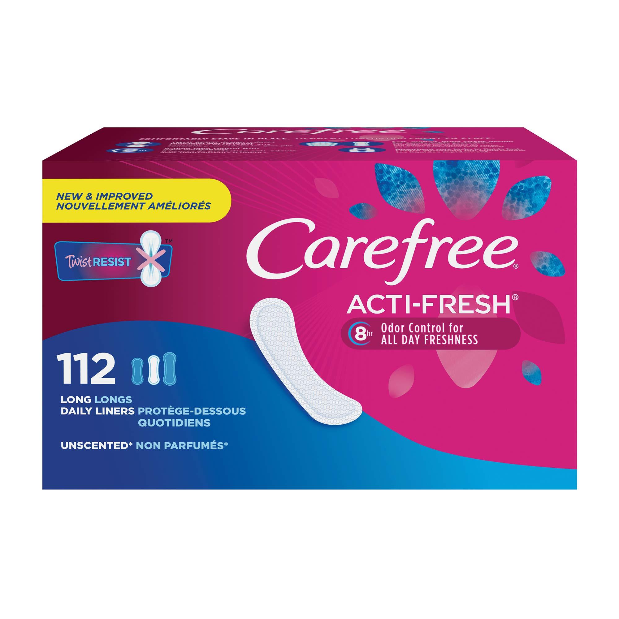 Carefree Long, 112 Count : Carefree Acti-Fresh Body Shape Ultra-Thin Panty Liners, Long Flat, Unscented - 112 Count