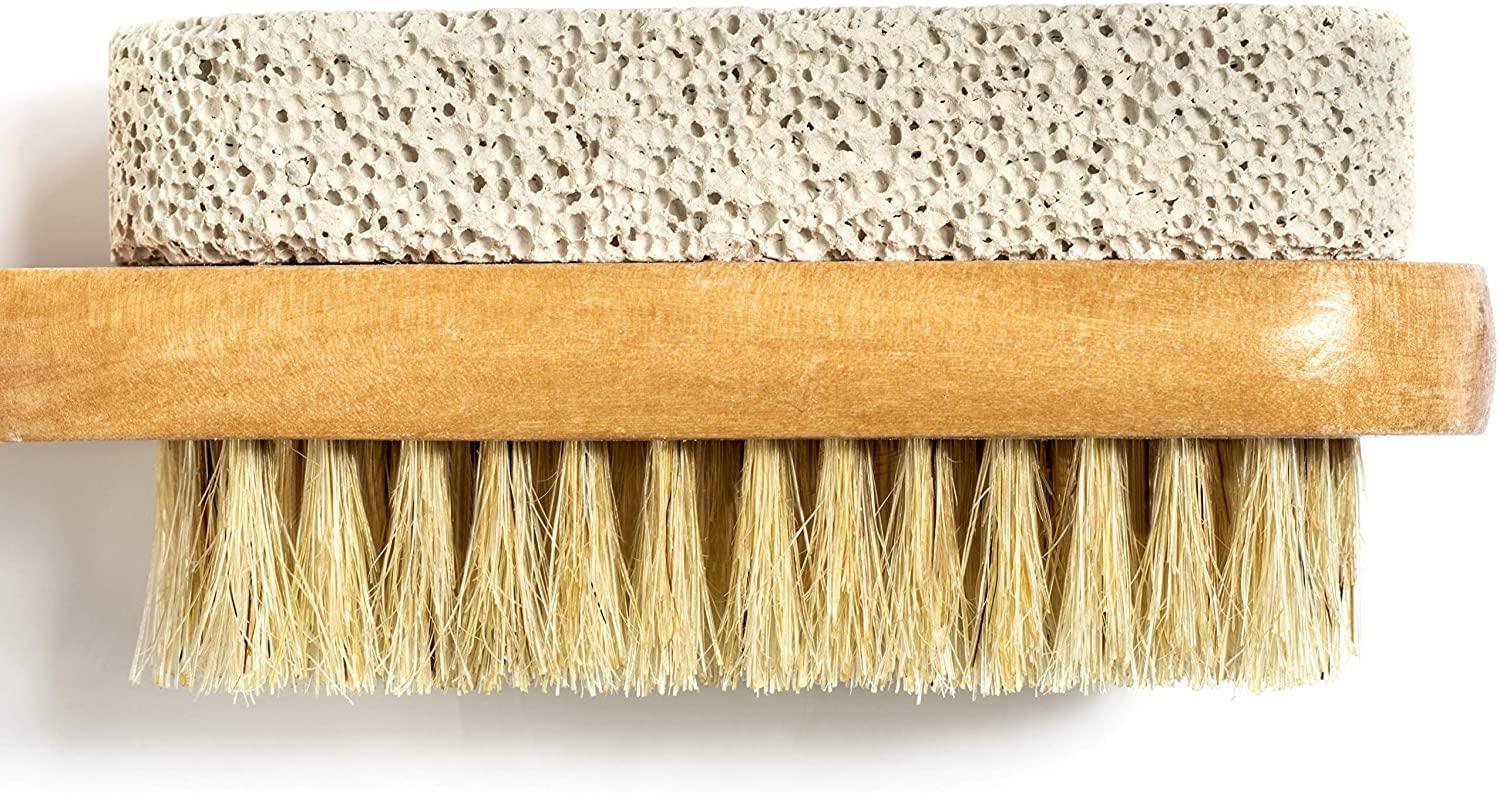 Amzgear Amzgear Natural Pumice Stone Combo foot Brush, Body Exfoliating Double Side Soft Bristle Wood Brush, Suitable for Pedicure Brush Kit Tool for Cleanse, Scrub & File Dead Skin Callus Remover (Pack of 1)