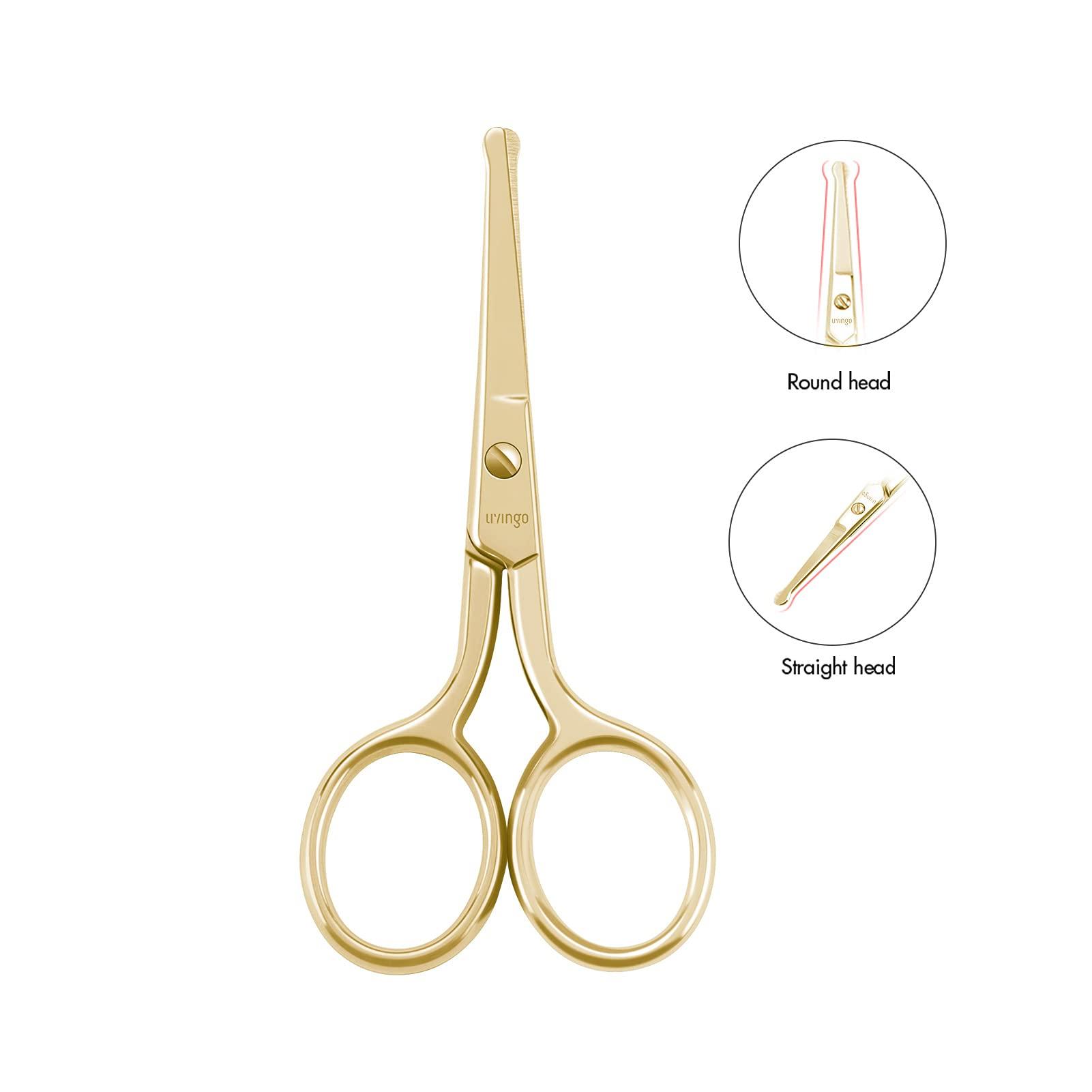 LIVINGO LIVINGO Professional Nose Hair Scissors, Multi-purpose Stainless Steel Rounded Tip Straight Blade, Facial Hair Beard Eyebrows Ear Trimming Beauty Grooming Tool for Men & Women, 3.5 Gold