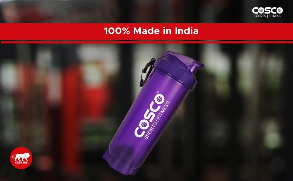 Cosco Cosco Power Gym Shaker (Made in India) for Protein Shake Leakproof Shaker Bottles for Protein, Pre workout & Bcaa Shake, Protein Shaker Bottle for Men & Women BPA-Free Material -700Ml (Purple)
