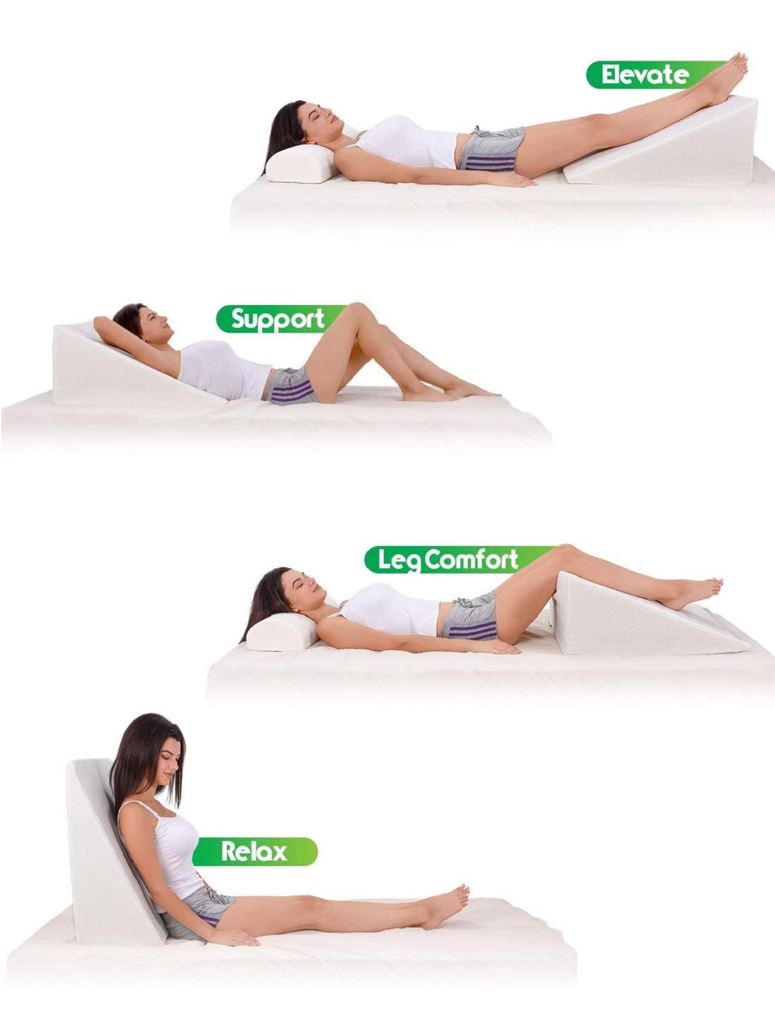 Heart Home Heart Home Bed Wedge Pillow for Acid Reflux for Sleeping Helps in Heartburn Leg Elevation Post Surgery| Medical Grade Sponge | Washable Dryfit Soft Fabric Dark Colour Cover (Cream)-HEART11419