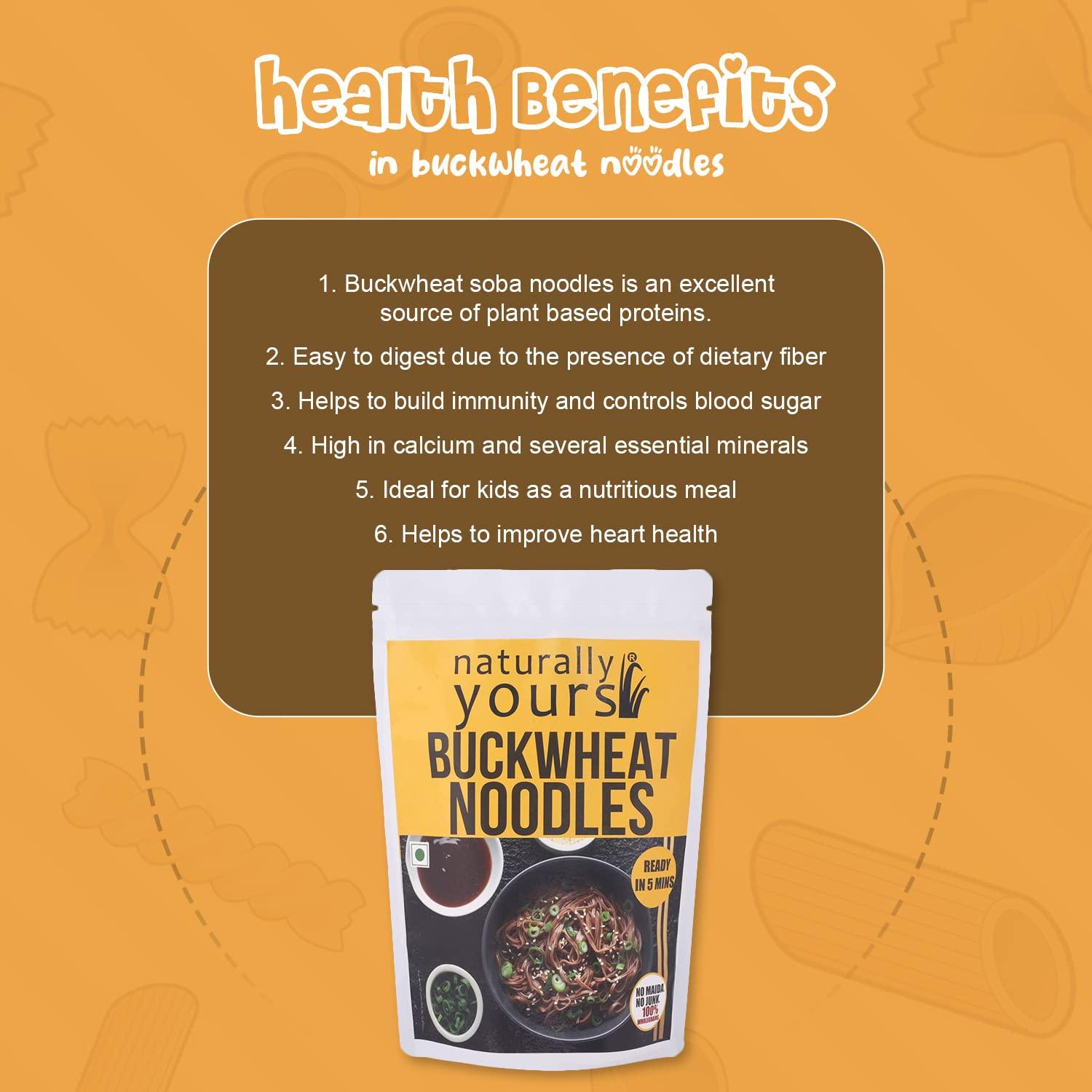 naturally yours Naturally Yours Healthy Buckwheat Soba Noodles, Made with 30% Buckwheat Flour & 70% Whole Wheat, Taste Maker Included, No Maida, Not Fried, 100% Natural, No Artificial Preservatives or MSG, 180g Each, Net Weight 360g (Pack of 2)