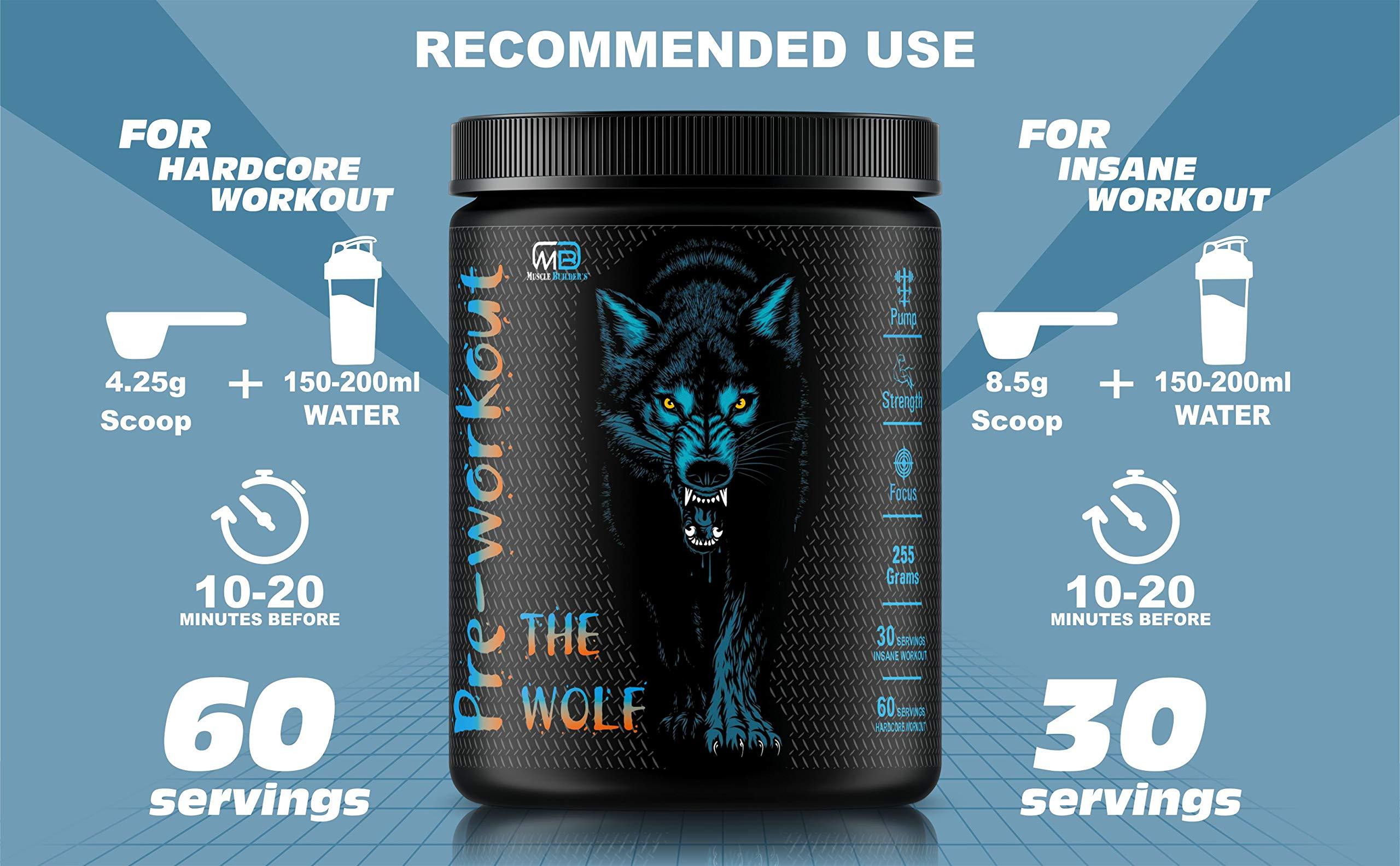 M B Muscle Builder\'s M B Muscle Builder\'s The Wolf Pre Workout Gym Supplement to Boost Your Energy & Performance/Body Building Powder for Men & Women [30-60 Servings, Mix Berries, 255g]