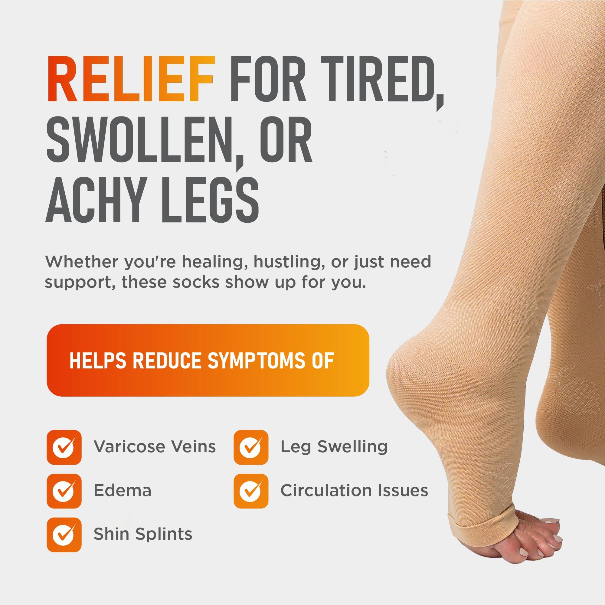 Lemon Hero Lemon Hero Medical Compression Socks - Open Toe 15-20 mmHg Zipper Compression Stockings for Men and Women Lightweight compression socks for Pregnant Women & Nurses Large, Beige [1 Pair]