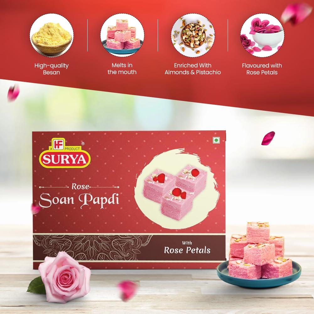 Surya Surya 400gm Rose Soan Papdi with real rose petals (rose) |Indian Sweet |Rose Flavoured