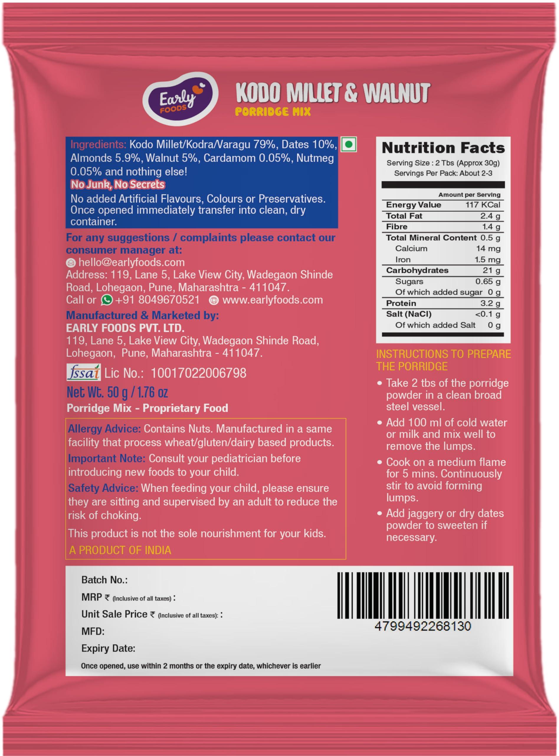 Early Foods Early Foods : 6 Trial Pack Combo - Porridge Mixes - Stage 3, 6 X 50gms| Millet Porridge|Sprouted ragi powder|Cereals For Kids