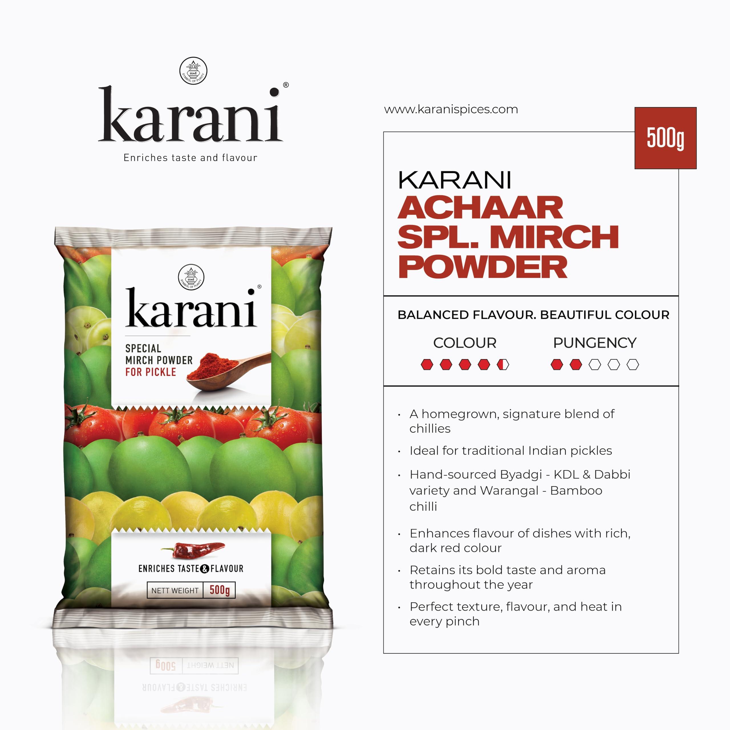 Karani Aachar Spl Mirch Powder | Chilli Powder for Pickles | Chilli Powder Made With Byadgi and Warangal Bamboo Chilli - No Added Flavour, Colour or Preservatives - 1.5 Kg (Pack of 3 - Each 500 Gms)