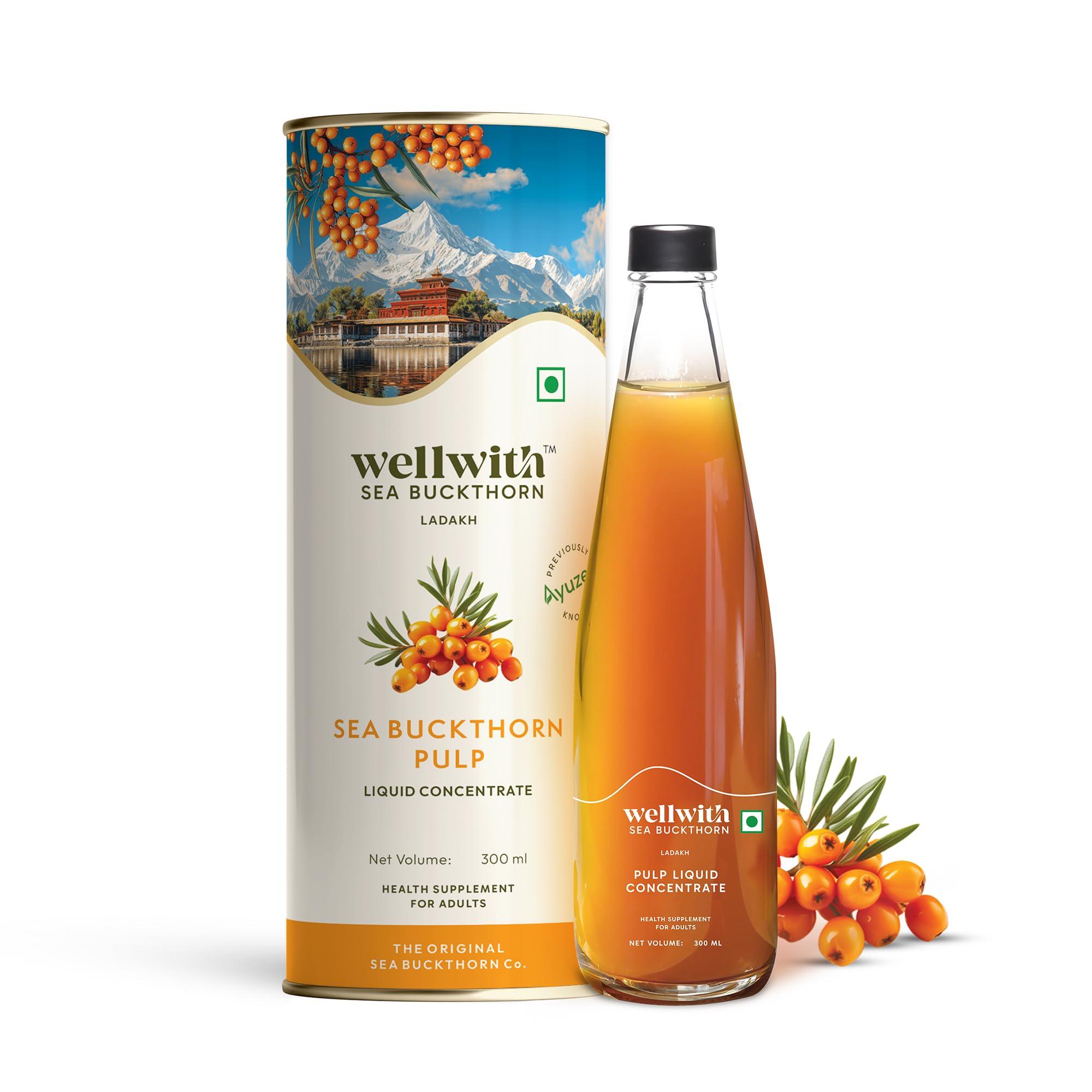 Ayuzera Ayuzera Himalayan Sea Buckthorn Pulp 300ml | Plant Based Vegan Omega 3, 6, 7 and 9 | Vegetarian Liquid Supplements | No Fish Oil | Veg, Natural & Organic | Makes up to 50 Glass Juice | Rich in Omega 7, Antioxidants, Vitamins (300ml, Pack Of 1)
