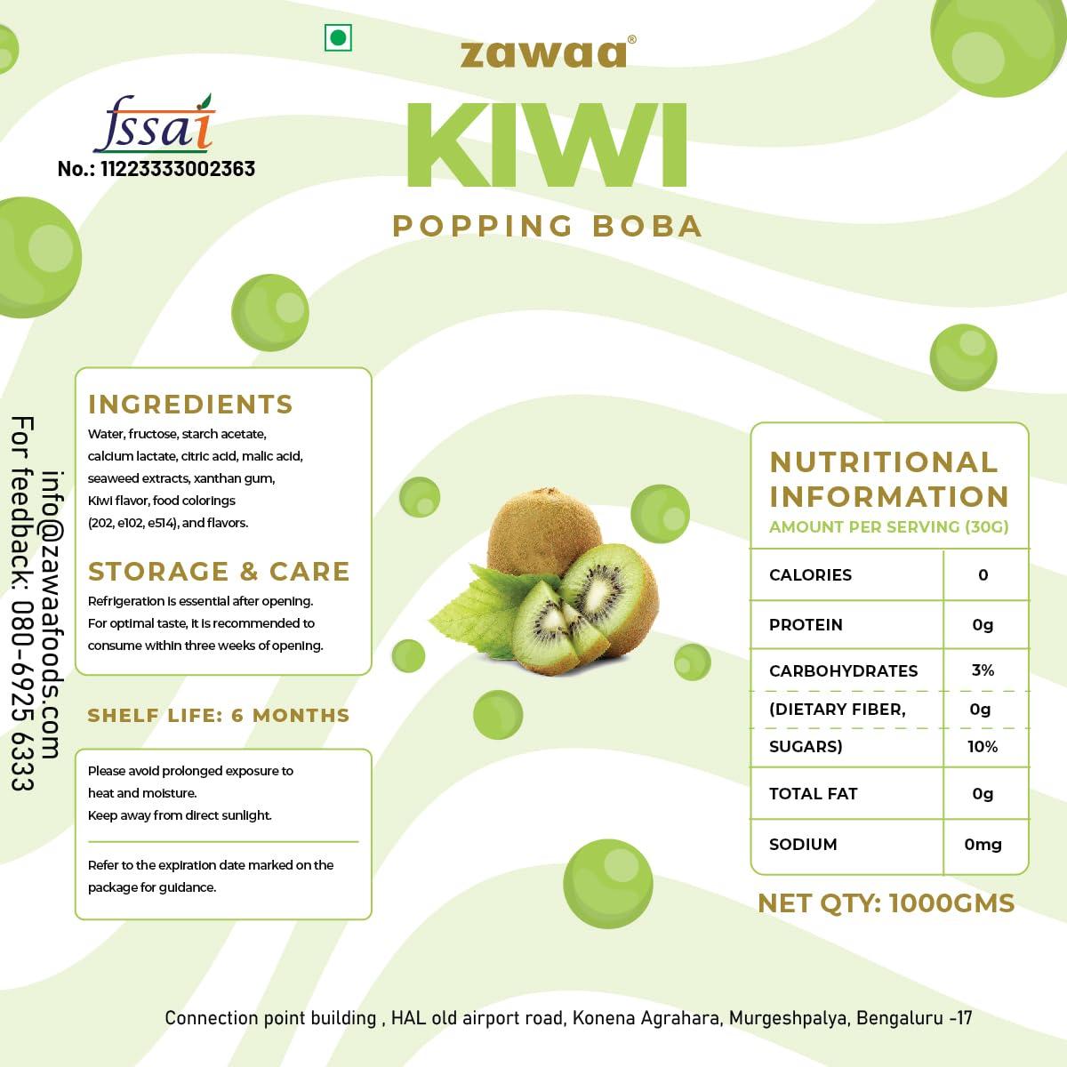 ZAWAA ZAWAA Kiwi Fruit Flavor Popping Boba of 1 kg With 1 Paper Straw of 11mm