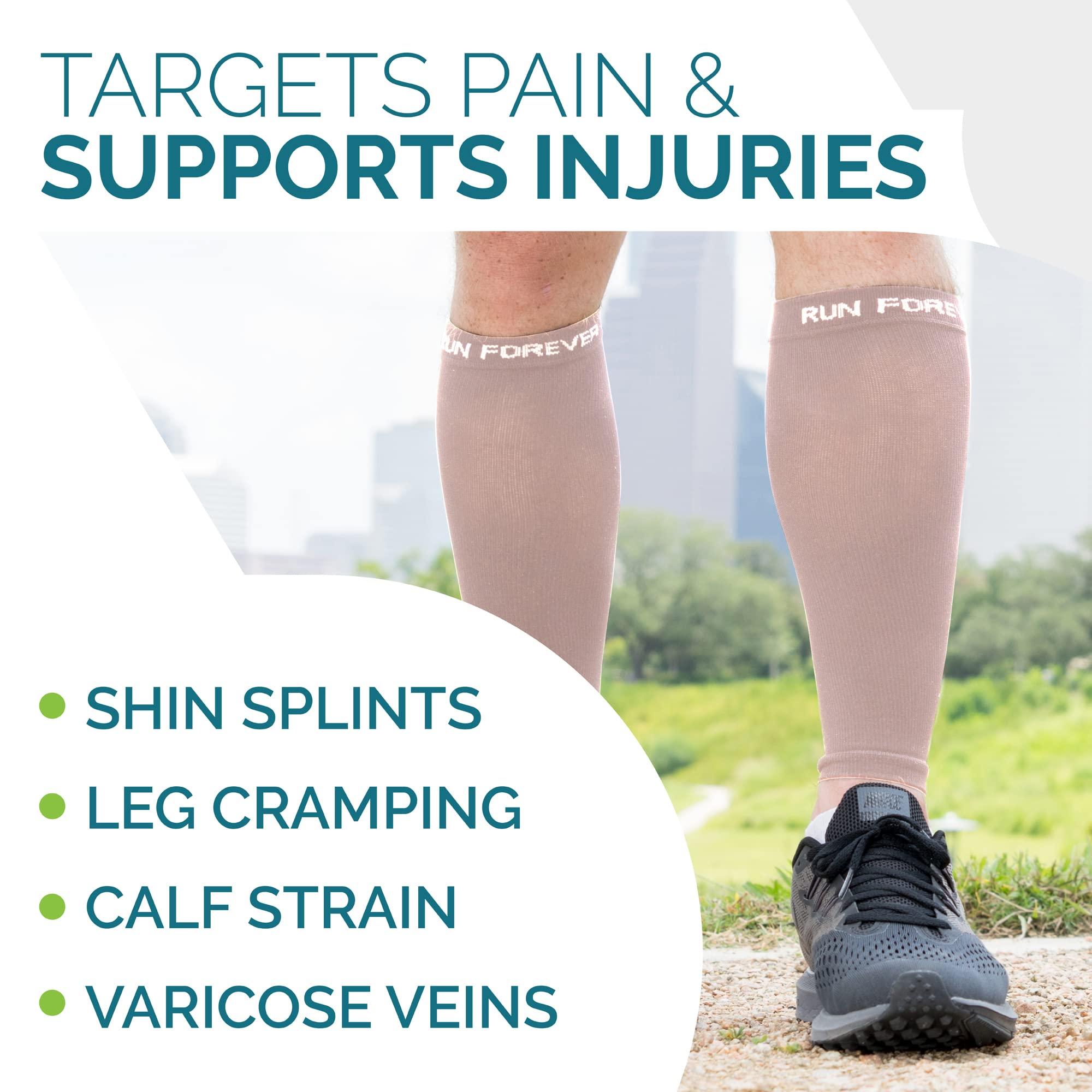 Run Forever Run Forever Calf Compression Sleeves for Men and Women - Leg Compression Sleeve - Footless Compression Socks for runners, Nude, X-Large