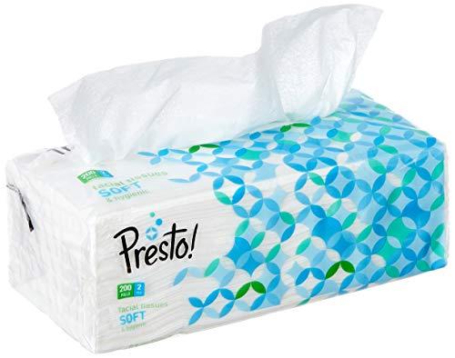 Presto! Amazon Brand - Presto! 2 Ply Facial Tissue Soft Pack - 200 Pulls (Pack of 6) & Amazon Brand - Presto! 2 Ply Kitchen Tissue/Towel Paper Roll - 6 Rolls (60 Pulls Per Roll)