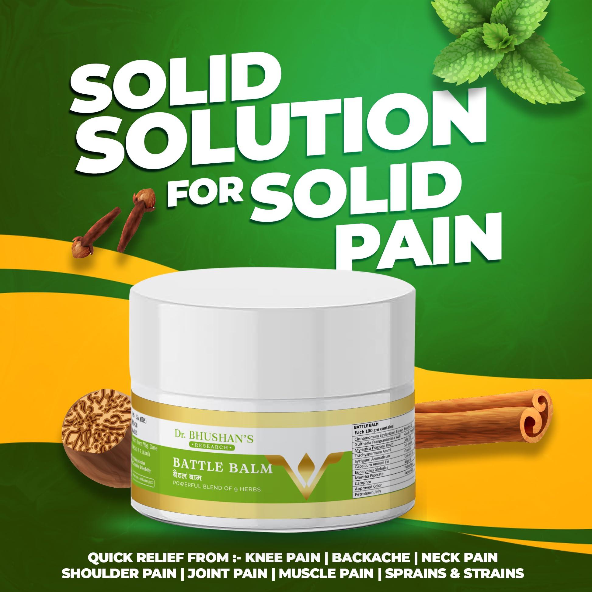 Dr. Bhushan\'s Research Dr. Bhushan\'s Research Ayurvedic Pain Relief Battle Balm 55 gm for Joints Pain, Knee Pain, Back Pain, Muscle Pain Shoulder Pain - Pack of 1