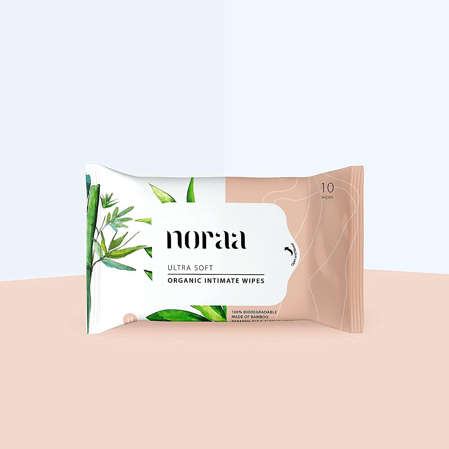 Noraa Noraa Ultra Soft Organic Intimate Wipes with Natural Goodness of Tea Tree Oil and Aloe Vera (Pack of 8 x 10 Wipes)