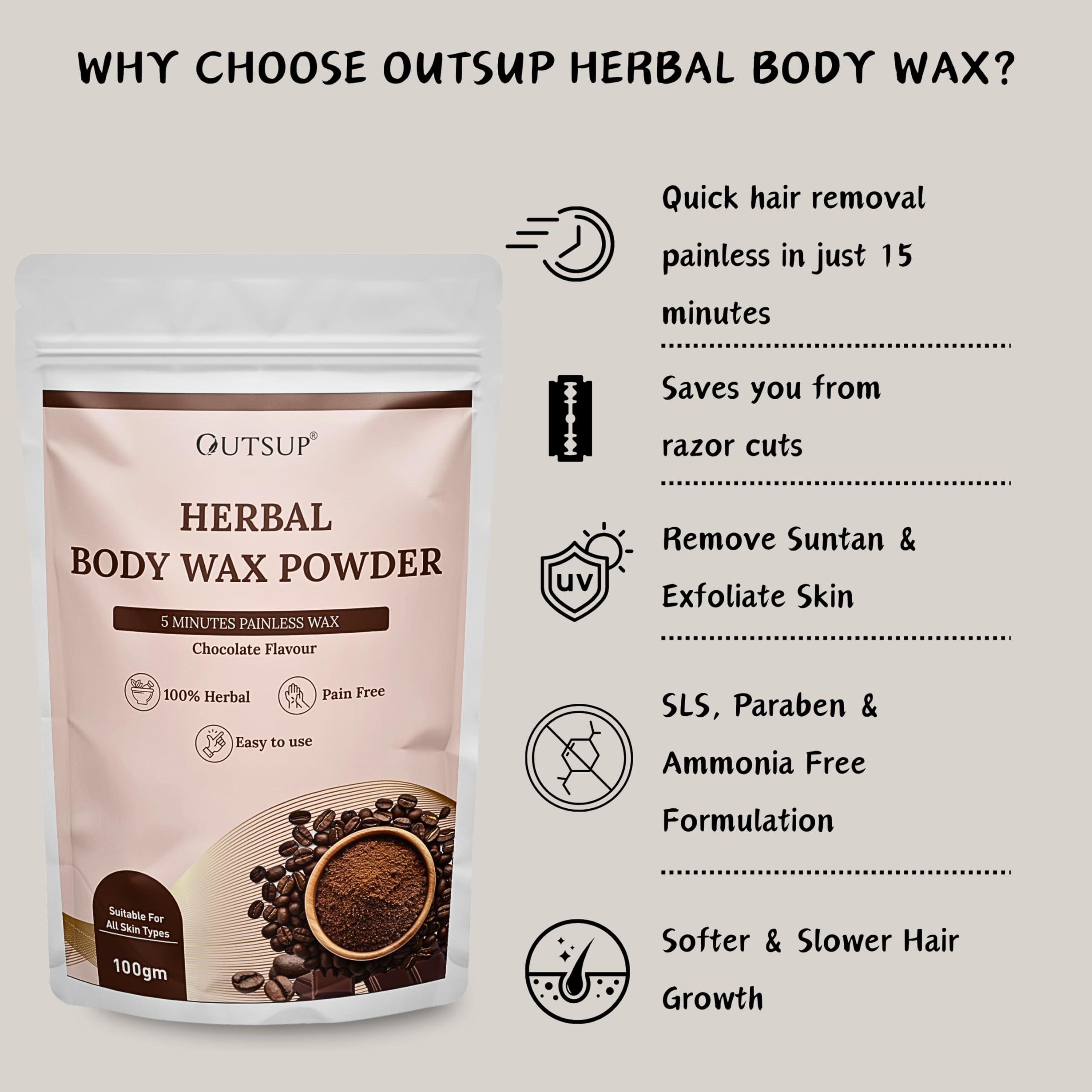 OUTSUP Outsup Wax Powder for Hair Removal for Women & Men | Painless & Quick Solution for Hair Removal Chocolate Flavor with No harmful chemicals, Irritation, Skin Rashes & No Side Effects - 100gm