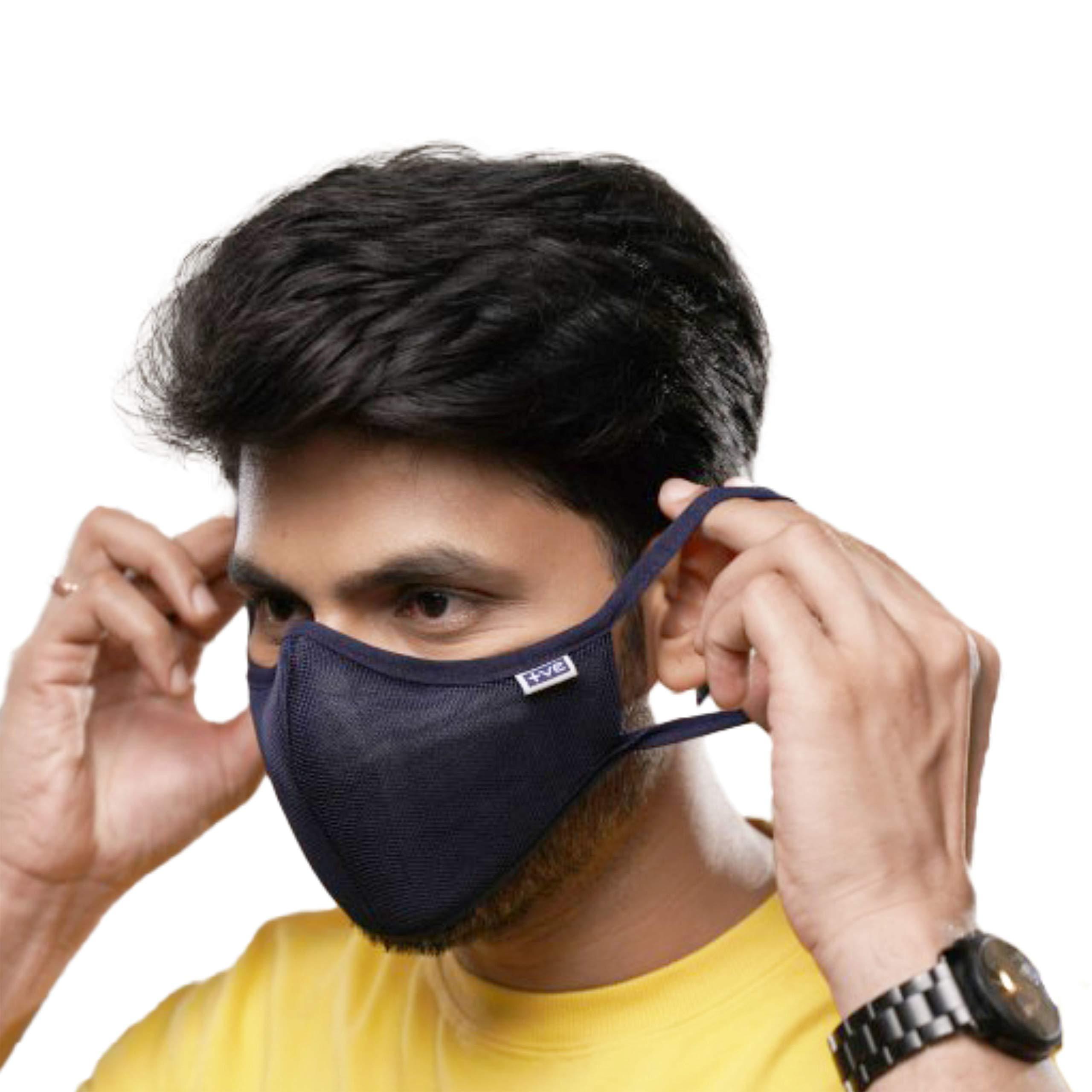 Posi+ve Posi+ve Fabric Reusable Face Mask (Blue, Pack of 4) for Unisex