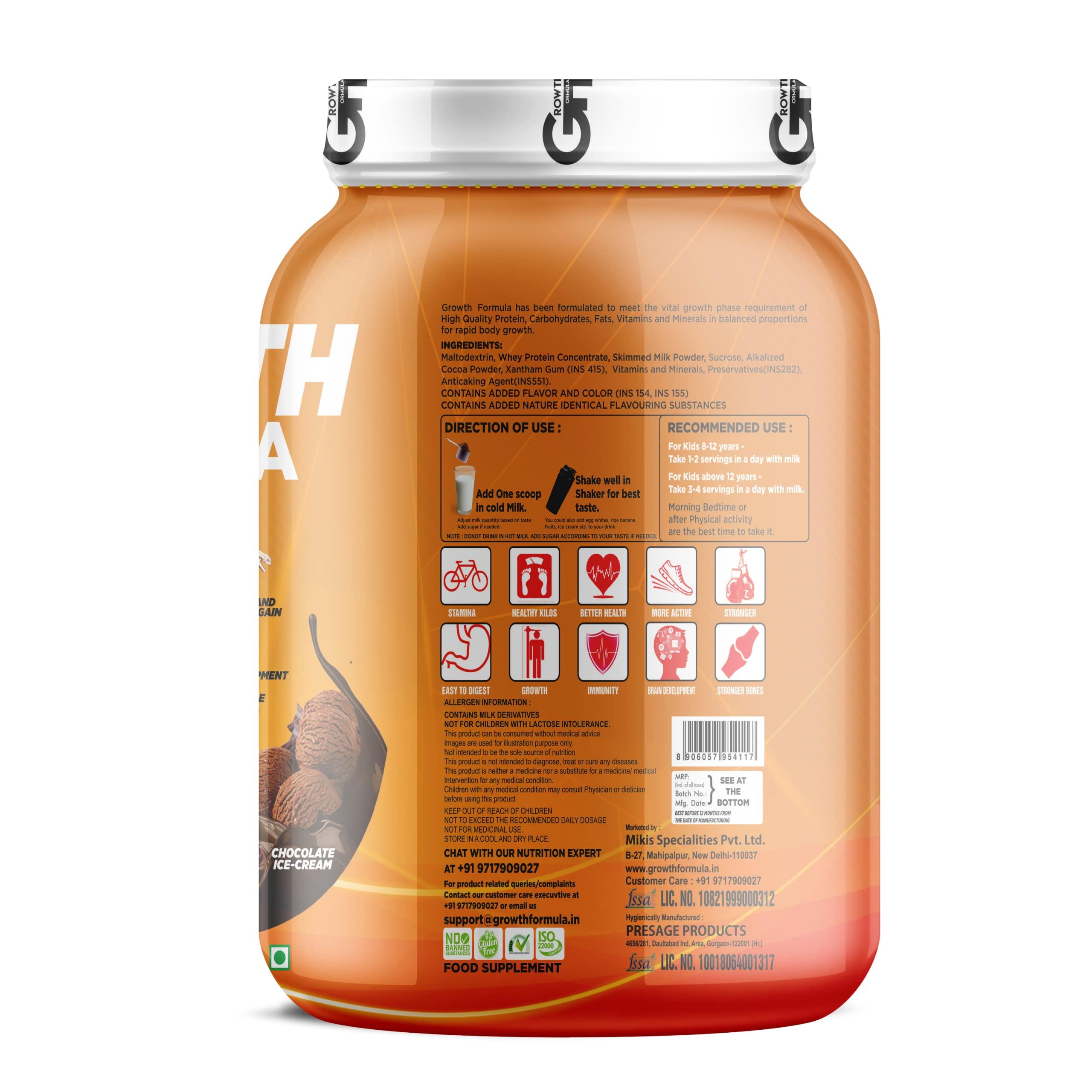 MIKIS GROWTH FORMULA Mikis Growth Formula for Growing Kids (8-14 Years) | Nutritional Drink for Healthy Growth and Development | Delicious Flavor for Active Kids - Chocolate Ice-Cream Flavor, 1000g With Shaker