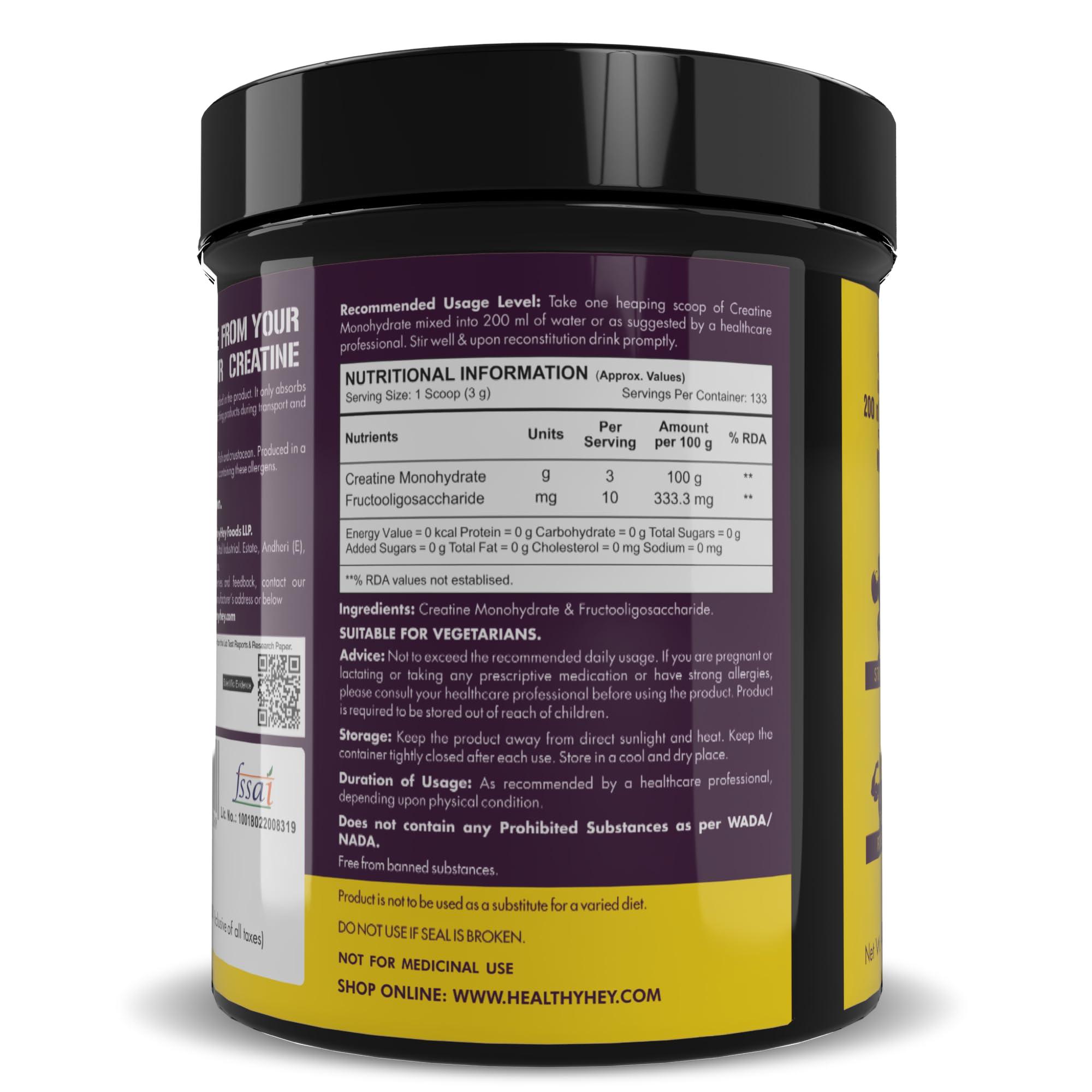 HealthyHey Sports HealthyHey Sports Creatine Monohydrate, (133 Servings, Unflavoured, 400g Powder) for Muscle Building & Performance