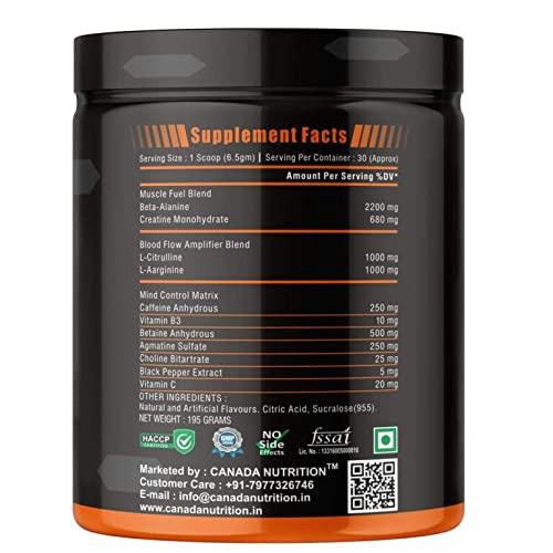 Canada Nutrition Canada Nutrition Hardcore Pre-Workout Gym Supplement with B-Alanine, Creatine, Explosive Muscle Pump, Boost Energy, Performance/Body Building - For Men & Women [30 Serv, Mojito] Free Gallon Shaker