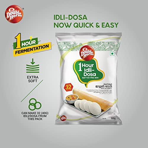 Double Horse Double Horse One Hour Idli/Dosa Batter Pre-Mix 500g x Pack of 2 | Traditional Kerala Breakfast| Instant Breakfast Mix | One Hour Fermentation|Ready To Cook Mix