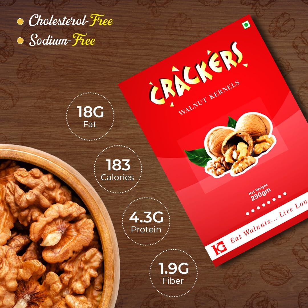 GO Go Crackers Kashmiri Brown Halves Walnuts Kernels (Without Shell) -Pack of 3 x250 g| Walnuts Dry Fruits | Organic Walnuts | Walnuts Kernels for Snacking & Baking