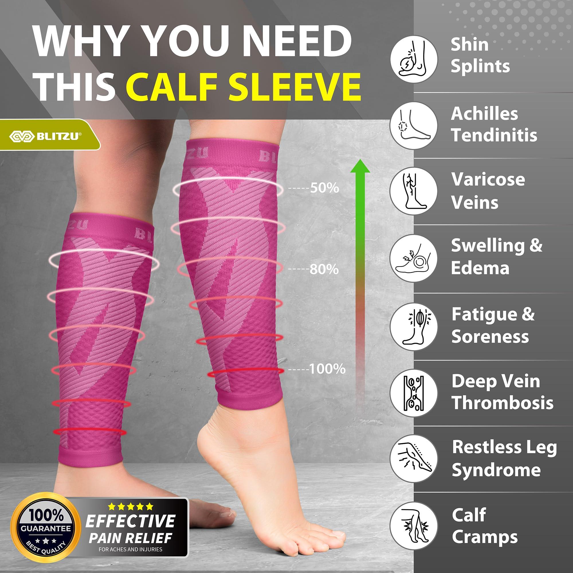 BLITZU BLITZU Calf Compression Sleeve Leg Performance Support Shin Splint & Calf Pain Relief. Men Women Runners Guards Sleeves Running. Improves Circulation Recovery