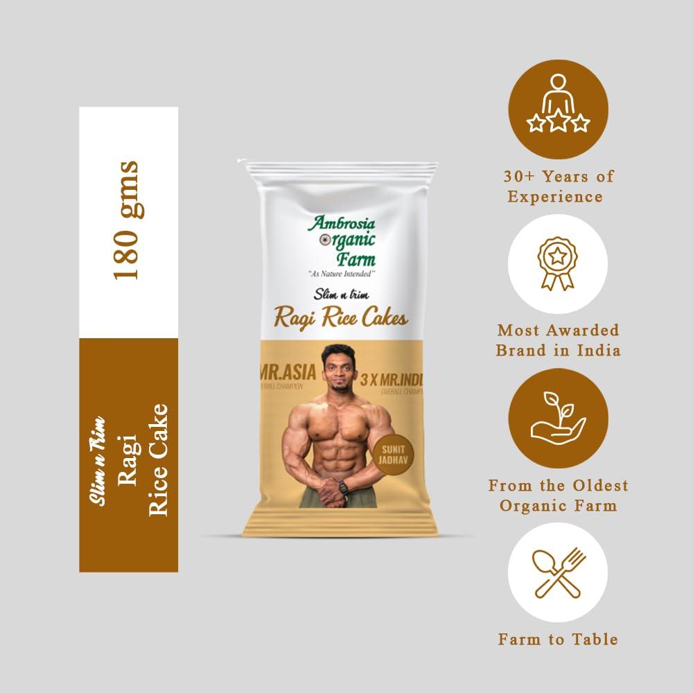 Ambrosia Organic Farm Ambrosia Organic Farm Ragi Rice Cakes, No Fat, No Cholesterol, Gluten Free, Lightly Salted| Tteokbokki the Korean Brown breadsticks|Try With Crunchy Peanut Butter| Gym Edition| 150gm (Pack of 1)