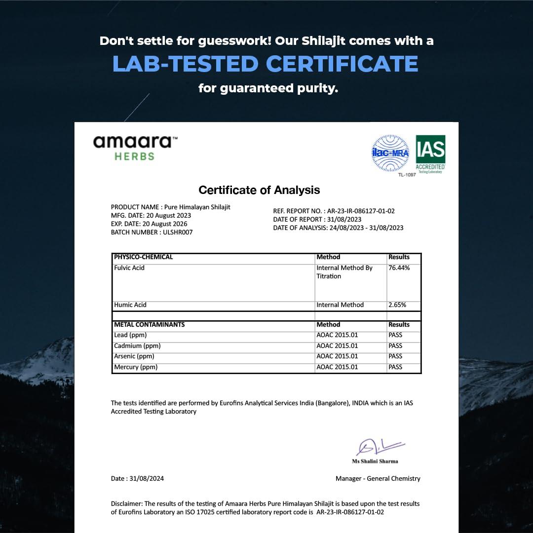 Amaara Herbs Amaara Herbs Pure Original Himalayan Shilajit/Shilajeet Resin 20g (Pack of 2) with Ashwagandha | Enhanced Strength & Stamina Formula for Men & Women | 4X Concentrated for Superior Results