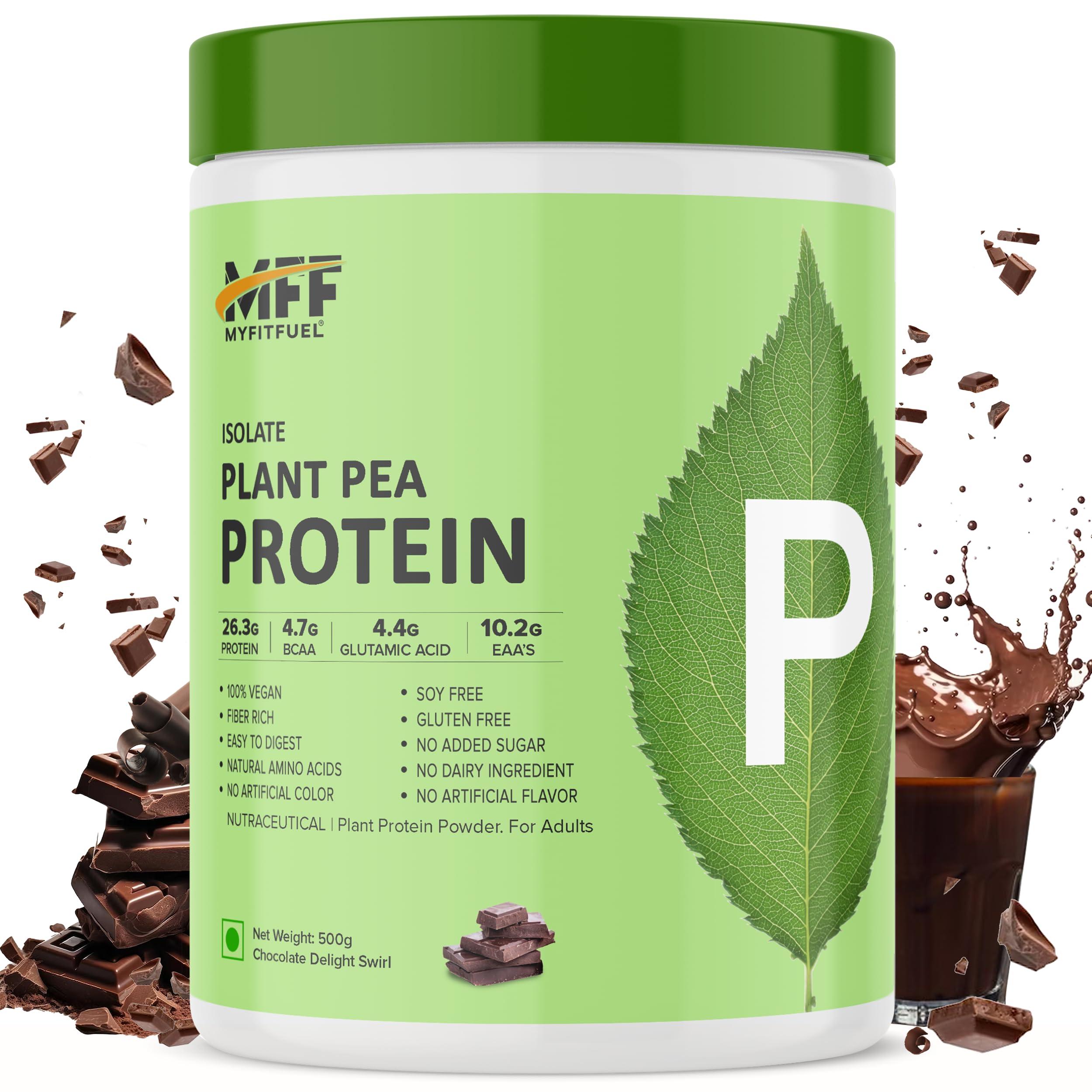 MyFitFuel MyFitFuel Clean Plant Pea Protein Isolate (26.3g Protein, 4.7g BCAA, 10.2g EAA) |Easy to Digest | Vegan Plant Protein Powder [500g, 14 Servings, (Chocolate Delight Swirl)]