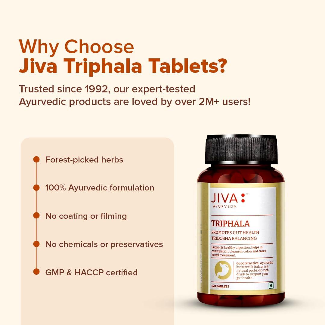 Jiva Jiva Triphala Tablet 500mg | 100% Ayurvedic Formulation Improves Digestion, Promotes Gut Health & Relives Constipation | Balances 3-Doshas | Excellent For Eye & Hair Issues - 60 Tablets (Pack Of 1)