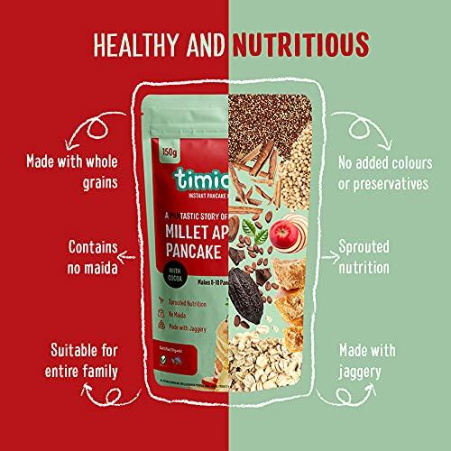 Timios Timios Organic No Maida Millet Pancake Mix-Apple with Cocoa|Made with Whole Grains, Jaggery and Sprouted Nutrition| Instant and Healthy Breakfast,300gm