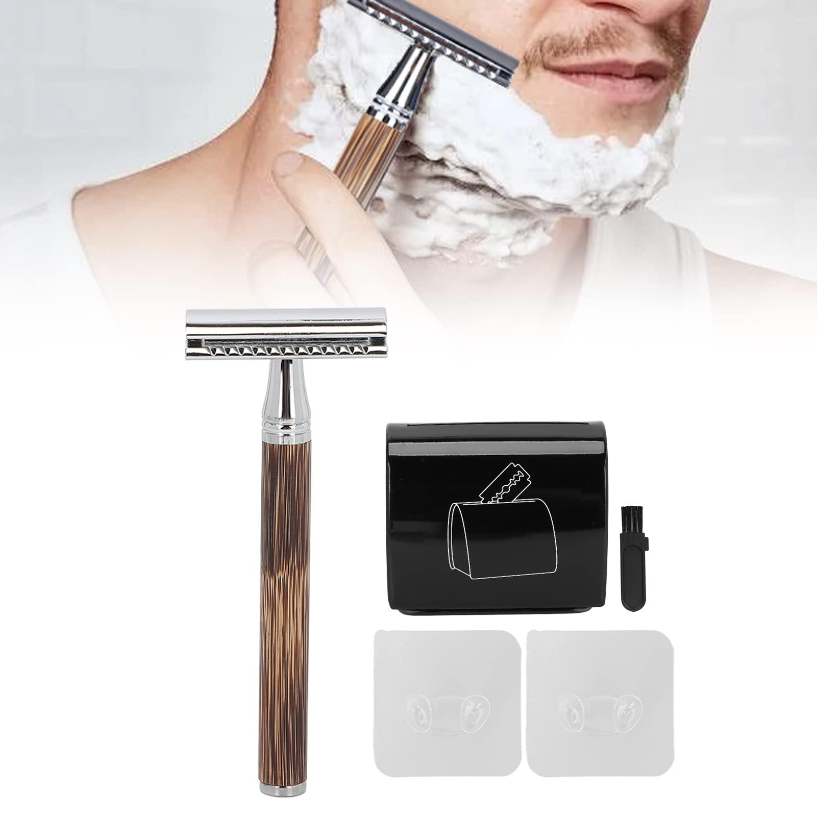 Haowecib Mens Set, Old Fashioned Shaver Bamboo Handle Accurate Safety with Blade Box for Shaving
