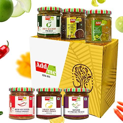 Add me Add Me 6 In1 Combo Pickle Mix Pickle 200Gm, Amla Murabba 200Gm, Mango Pickle 150Gm, Lemon Pickle 200Gm, Chilli Pickle 200Gm, Sweet Mango Jeera Chutney 200Gm